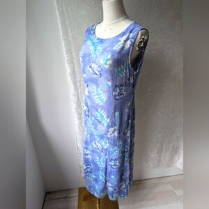 VTG Pastel Blues Hues Rayon Cotton Zip Closure Leaf pattern Blue Purple Yellow